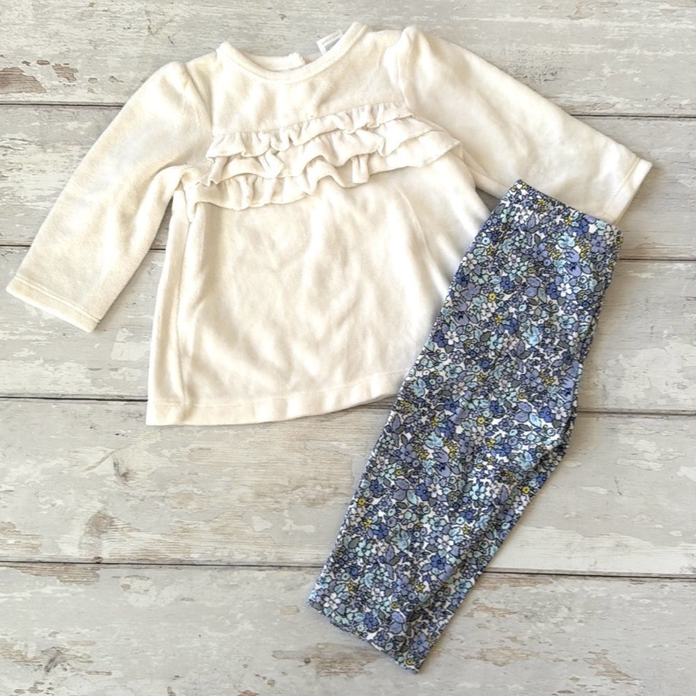 Carters 9m Baby Girl Outfit Fleece Peplum Sweater Top Blue Floral Pants